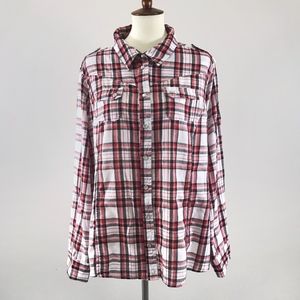 [DOTS] Red/White Plaid Button Up Long Sleeve